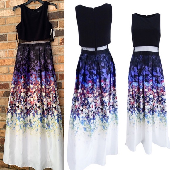 Betsy&Adam Jersey Satin Popover Floral Ombre Maxi - Picture 3 of 14